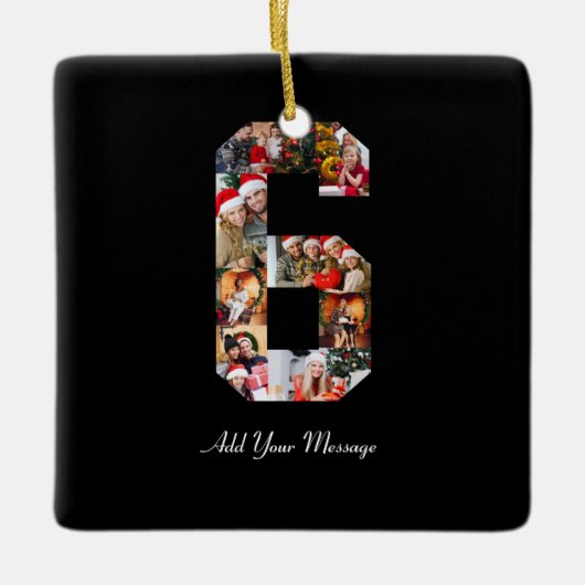 Zwart-wit Nummer 6 Fotocollage Keramisch Ornament (Voorkant)