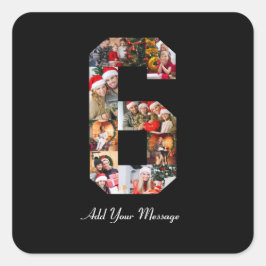 Zwart-wit nummer 6 fotocollage vierkante sticker