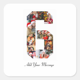 Zwart-wit nummer 6 fotocollage vierkante sticker