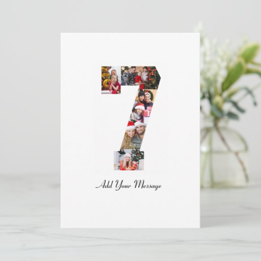 Zwart-wit nummer 7 foto collage aankondiging (Staand voorkant)