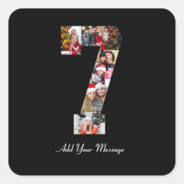 Zwart-wit nummer 7 fotocollage vierkante sticker