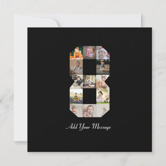 Zwart-wit nummer 8 fotocollage bedankkaart (Voorkant)