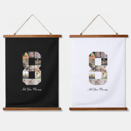 Zwart-wit nummer 8 fotocollage hangend wandkleed