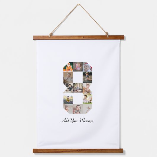 Zwart-wit nummer 8 fotocollage hangend wandkleed (Voorkant 2)