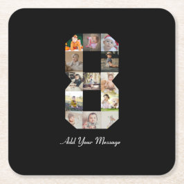 Zwart-wit nummer 8 fotocollage kartonnen onderzetters