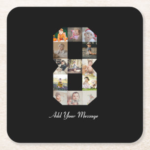 Zwart-wit nummer 8 fotocollage kartonnen onderzetters