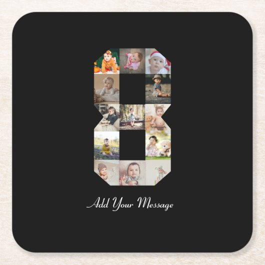 Zwart-wit nummer 8 fotocollage kartonnen onderzetters (Voorkant)