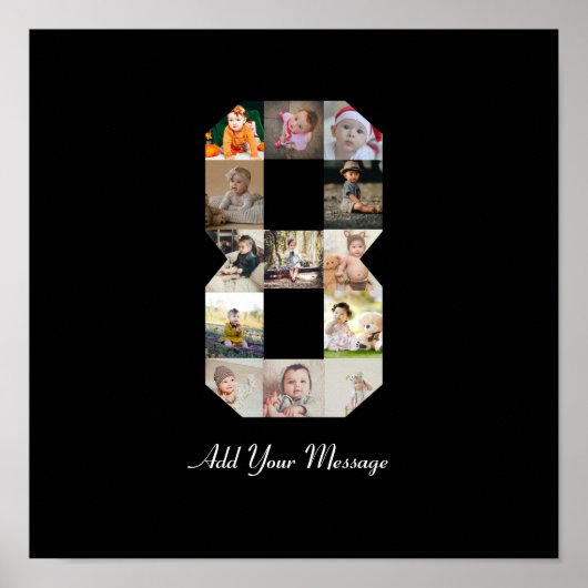 Zwart-wit nummer 8 fotocollage poster (Voorkant)