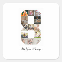 Zwart-wit nummer 8 fotocollage vierkante sticker