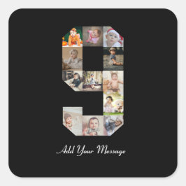 Zwart-wit nummer 9 foto collage vierkante sticker