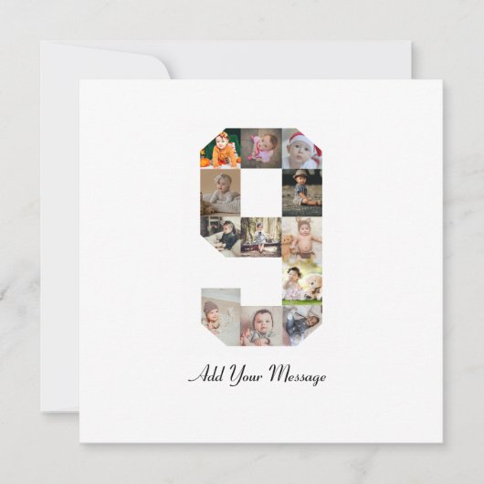 Zwart-wit nummer 9 fotocollage aankondiging (Voorkant)