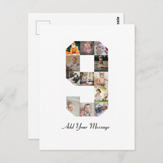 Zwart-wit nummer 9 Fotocollage Briefkaart (Voorkant / Achterkant)