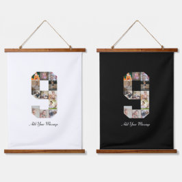 Zwart-wit nummer 9 Fotocollage Hangend Wandkleed