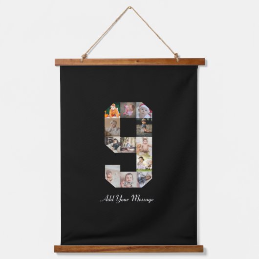 Zwart-wit nummer 9 Fotocollage Hangend Wandkleed (Voorkant 2)