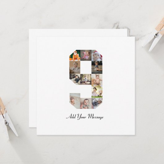 Zwart-wit nummer 9 Fotocollage Kaart (Voorkant / Achterkant in situ)