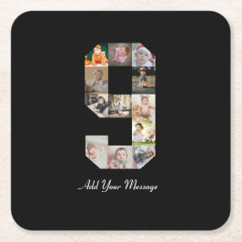 Zwart-wit nummer 9 Fotocollage Kartonnen Onderzetters