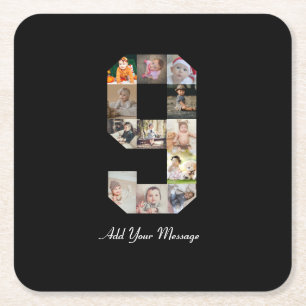 Zwart-wit nummer 9 Fotocollage Kartonnen Onderzetters
