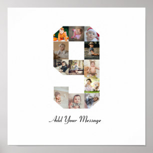 Zwart-wit nummer 9 fotocollage poster