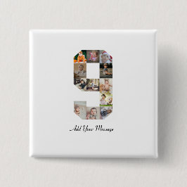 Zwart-wit nummer 9 Fotocollage Vierkante Button 5,1 Cm