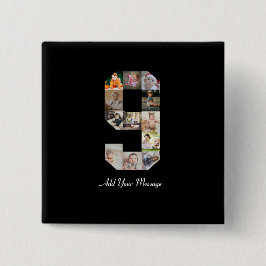 Zwart-wit nummer 9 Fotocollage Vierkante Button 5,1 Cm