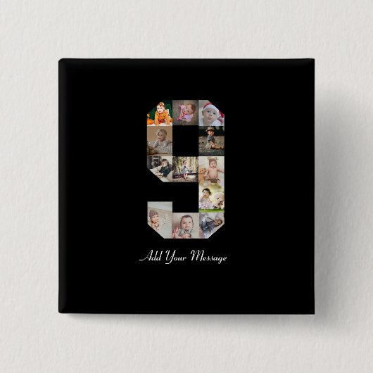 Zwart-wit nummer 9 Fotocollage Vierkante Button 5,1 Cm (Voorkant)