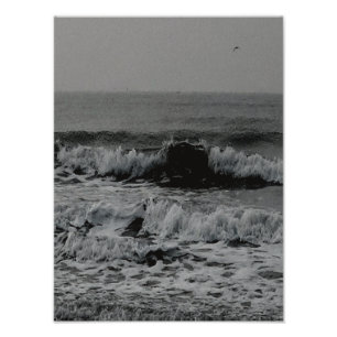 Zwart-wit oceaan golf fotografie poster
