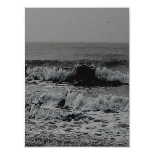 Zwart-wit oceaan golf fotografie poster (Voorkant)
