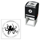 Zwart-wit Octopus Silhouet Retourlabel Zelfinktende Stempel (In situ)