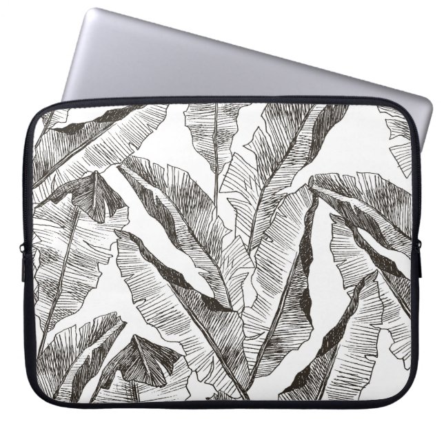 Zwart wit Oerwoud: Tropisch Plant Laptop Sleeve (Voorkant)