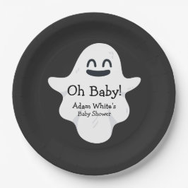 Zwart & Wit Oh Baby Ghost Halloween Baby shower Papieren Bordje