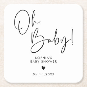 Zwart-wit Oh Baby Modern Boho Baby shower Kartonnen Onderzetters