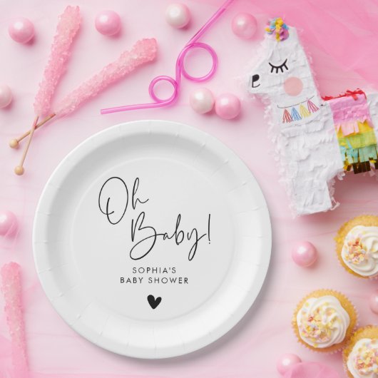 Zwart-wit Oh Baby Modern Boho Baby shower Papieren Bordje (Feest)