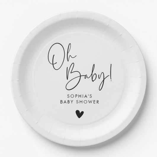 Zwart-wit Oh Baby Modern Boho Baby shower Papieren Bordje (Voorkant)