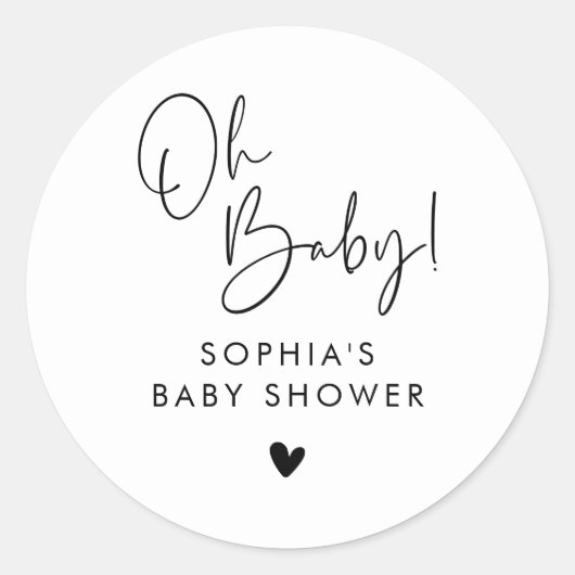 Zwart-wit Oh Baby Modern Boho Baby shower Ronde Sticker (Voorkant)