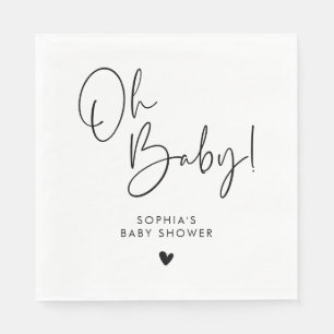 Zwart-wit Oh Baby Modern Boho Baby shower Servet