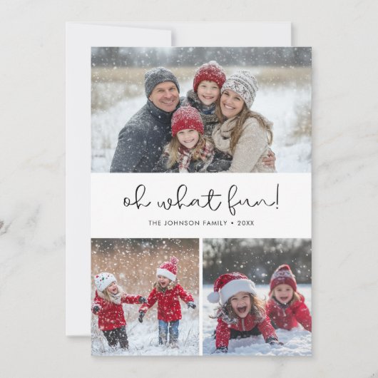 Zwart & Wit Oh Wat Leuk Kerstgezin 4 Foto Feestdagenkaart (Voorkant)