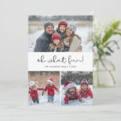 Zwart & Wit Oh Wat Leuk Kerstgezin 4 Foto Feestdagenkaart (Staand voorkant)