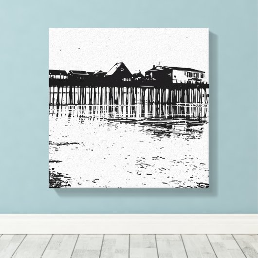 Zwart-wit Old Orchard Beach Tekening Canvas Afdruk (Insitu (Houten vloer))