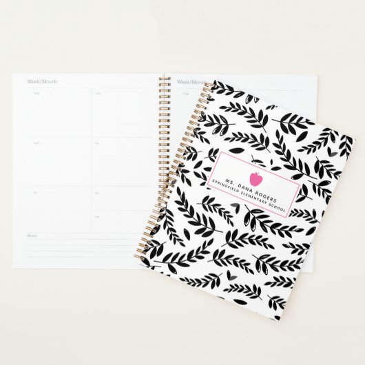 Zwart-wit olievlek Roze Apple Teacher Planner (Display)
