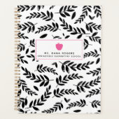 Zwart-wit olievlek Roze Apple Teacher Planner (Voorkant)