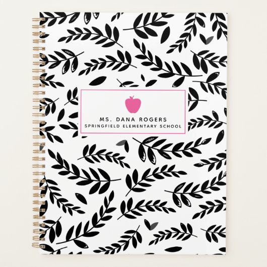 Zwart-wit olievlek Roze Apple Teacher Planner (Voorkant)