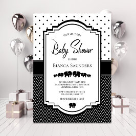 Zwart Wit Olifant Baby shower Kaart