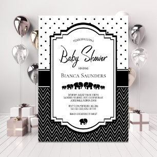 Zwart Wit Olifant Baby shower Kaart