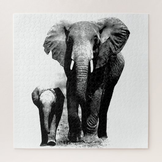 Zwart-wit olifant en Baby - Animals Art Legpuzzel (Verticaal)