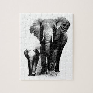 Zwart-wit olifant en Baby - Animals Art Legpuzzel