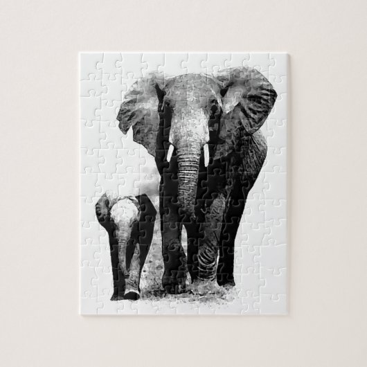 Zwart-wit olifant en Baby - Animals Art Legpuzzel (Verticaal)