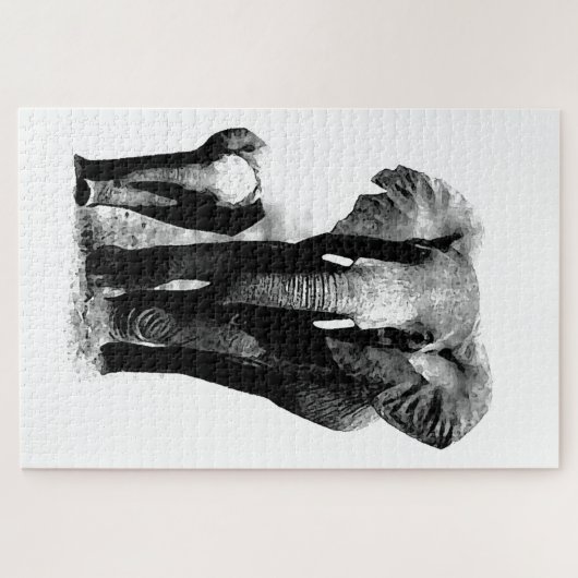 Zwart-wit olifant en Baby - Animals Art Legpuzzel (Horizontaal)