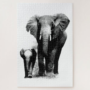 Zwart-wit olifant en Baby - Animals Art Legpuzzel