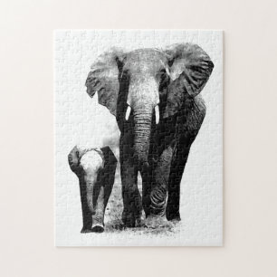Zwart-wit olifant en Baby - Animals Art Legpuzzel