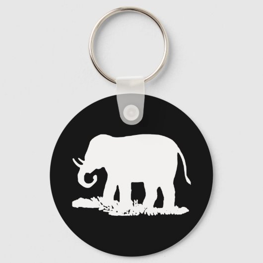 Zwart-wit olifant silhouet sleutelhanger (Voorkant)